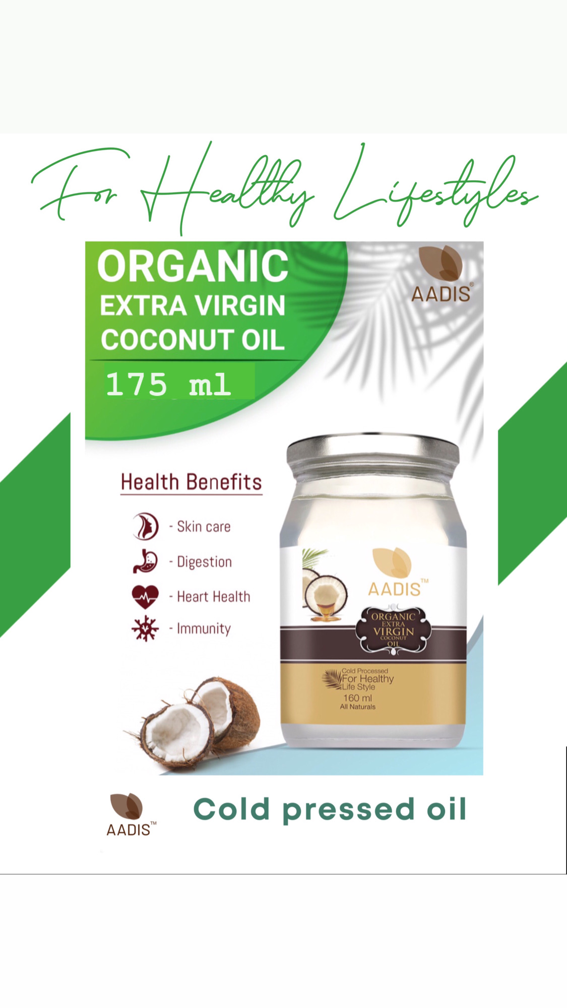 Aadis Organic Extra Virgin Coconut Oil 175 ml